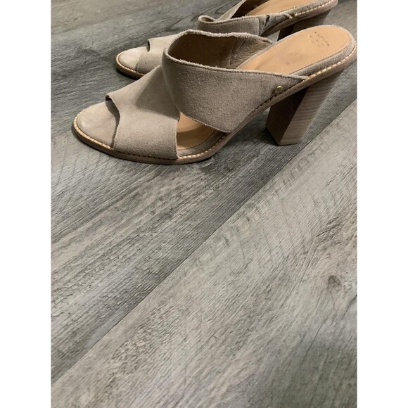 UGG Shoes Womens Size 11 Taupe Suede Heeled Sandals Open Toe Slip On Mule - Picture 6 of 7